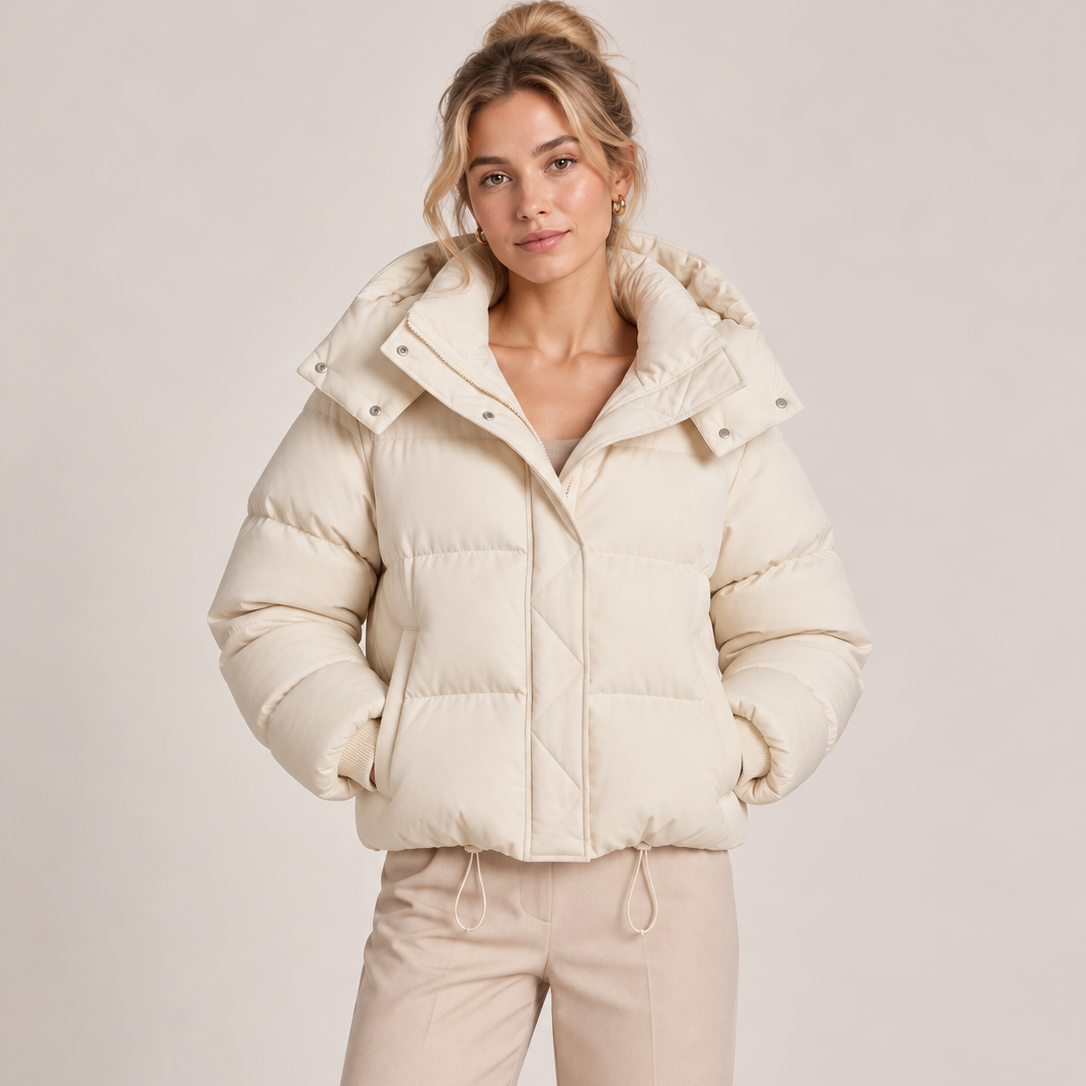 Quilted Puffer Jacket Women with Oversized Hood 4
