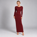 Red Christmas Dress Women Long Sleeve Knitted Maxi with Open Back 0
