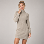 Ribbed Knit Jumper Midi Dress Women Long Sleeve Sweater Dress 0