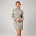 Ribbed Knit Jumper Midi Dress Women Long Sleeve Sweater Dress 1