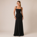 Ruched Bodice Maxi Dress with Square Neck for Wedding Guests 0