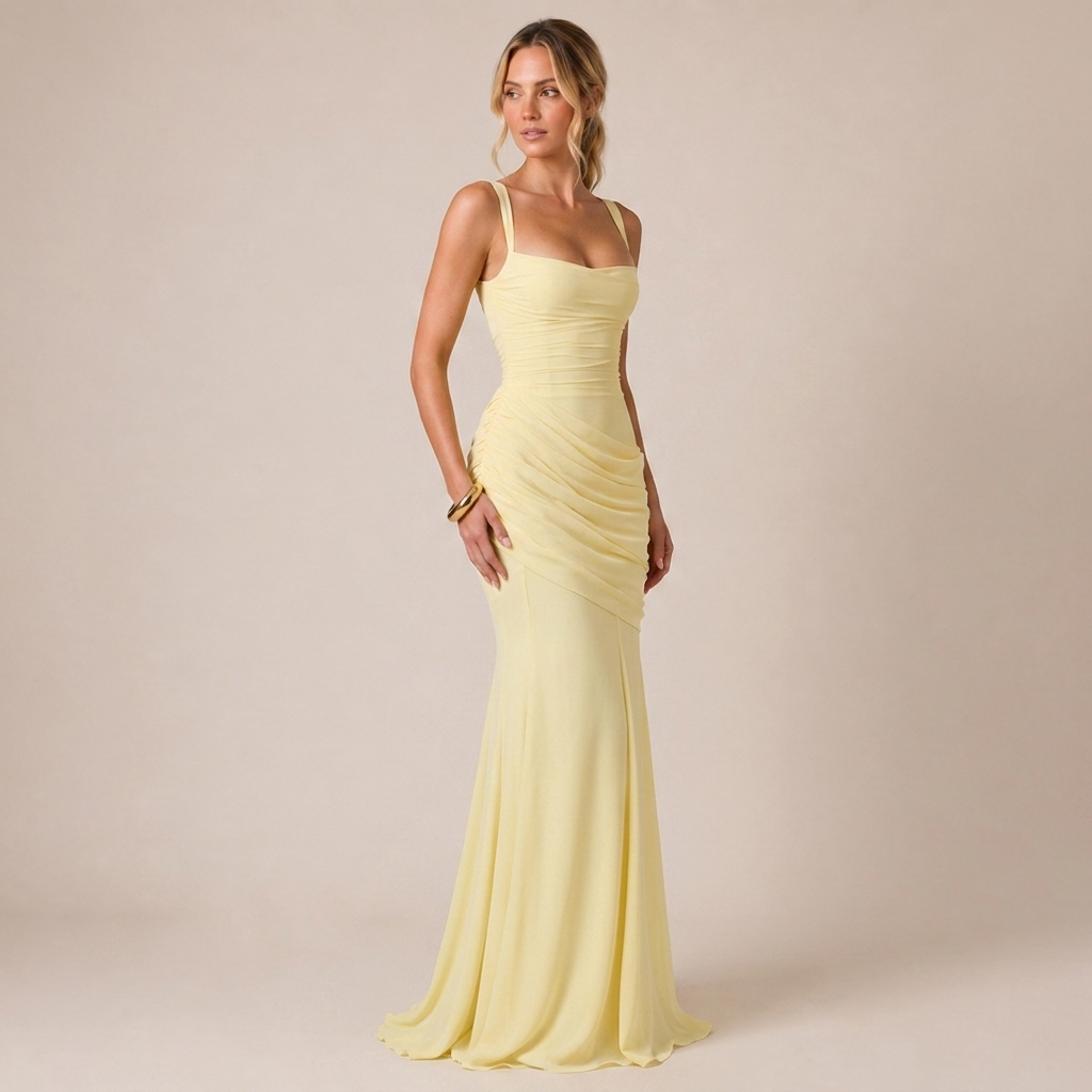 Ruched Bodice Maxi Dress with Square Neck for Wedding Guests 3