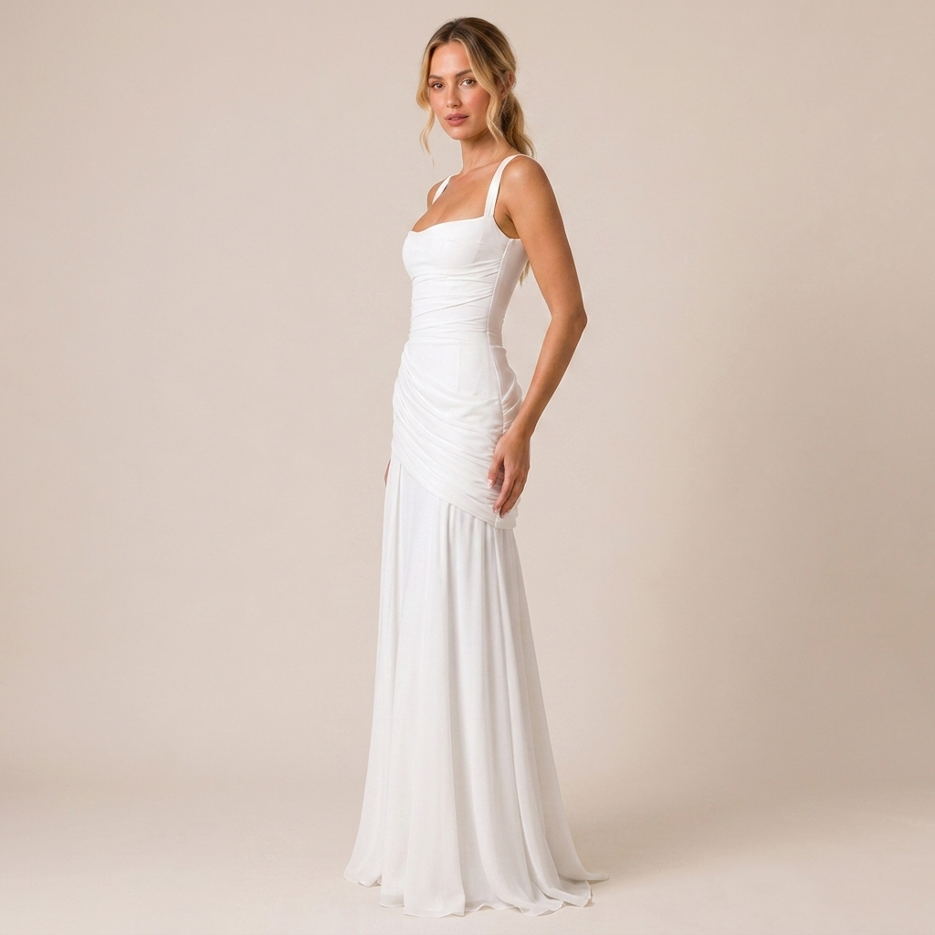 Ruched Bodice Maxi Dress with Square Neck for Wedding Guests 4