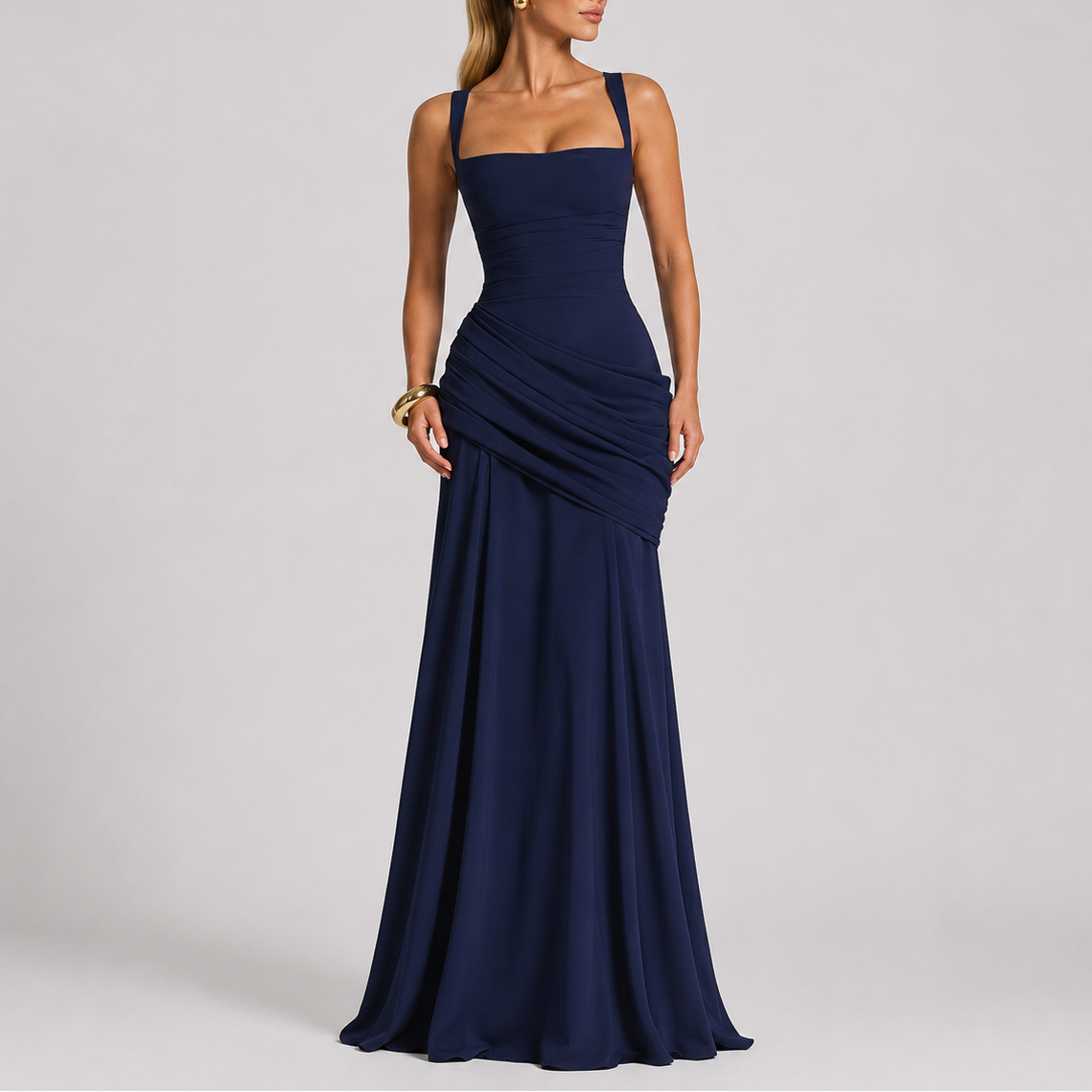 Ruched Bodice Maxi Dress with Square Neck for Wedding Guests 5
