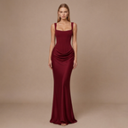 Satin Corset Maxi Dress with Lace-Up Back and Square Neck 13