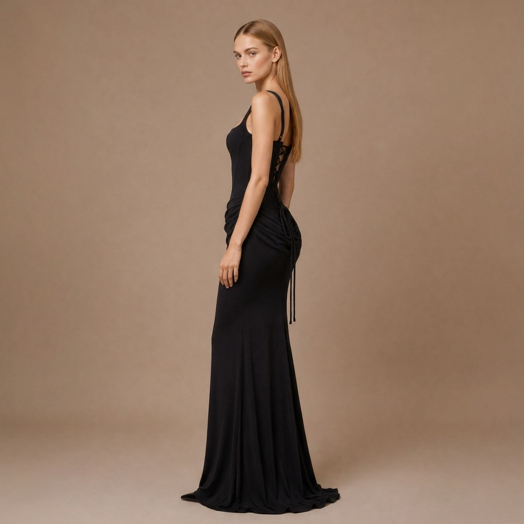 Satin Corset Maxi Dress with Lace-Up Back and Square Neck 17