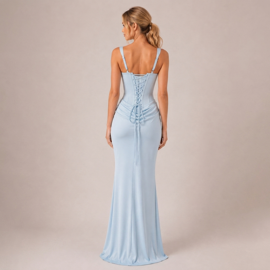 Satin Corset Maxi Dress with Lace-Up Back and Square Neck 20