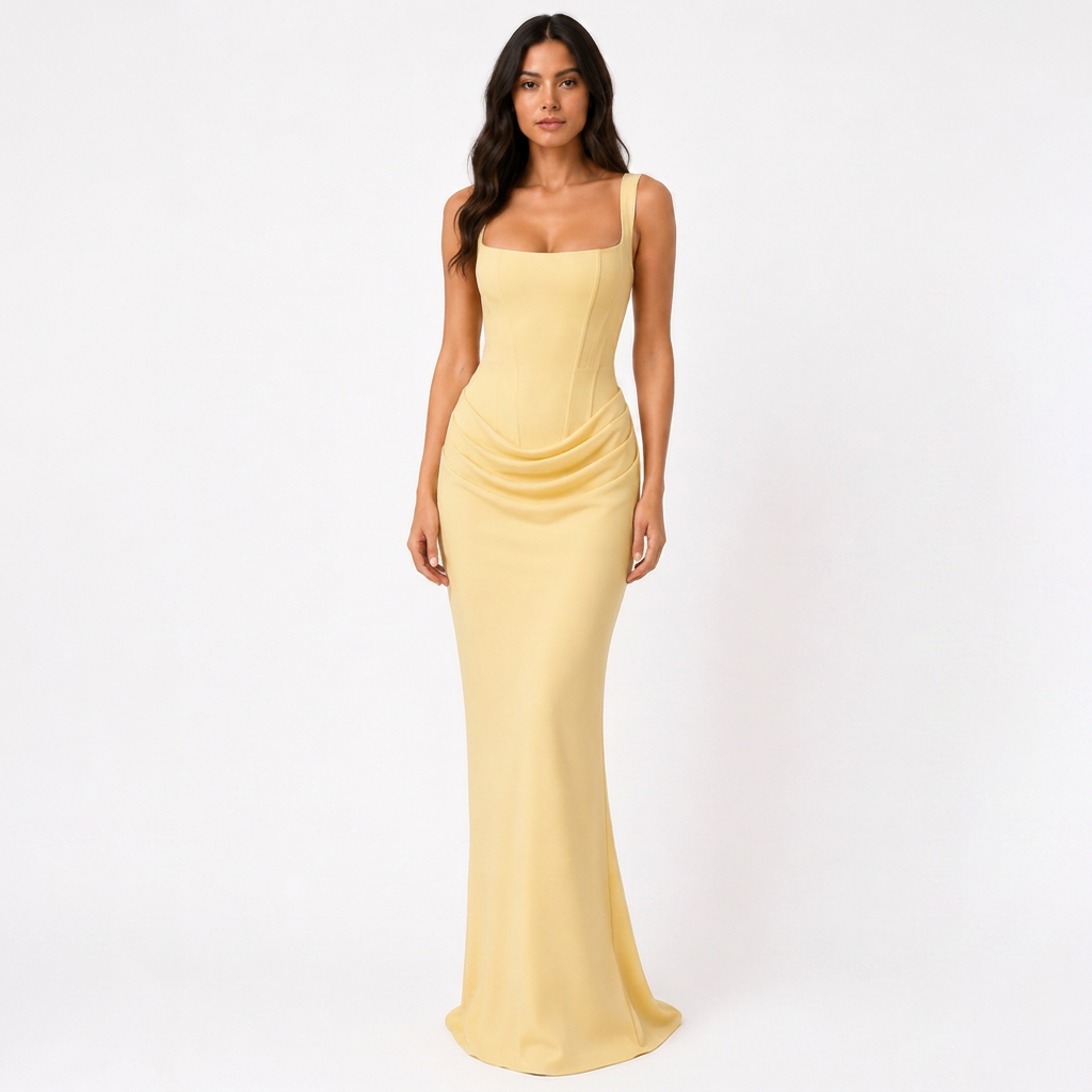 Satin Corset Maxi Dress with Lace-Up Back and Square Neck 22