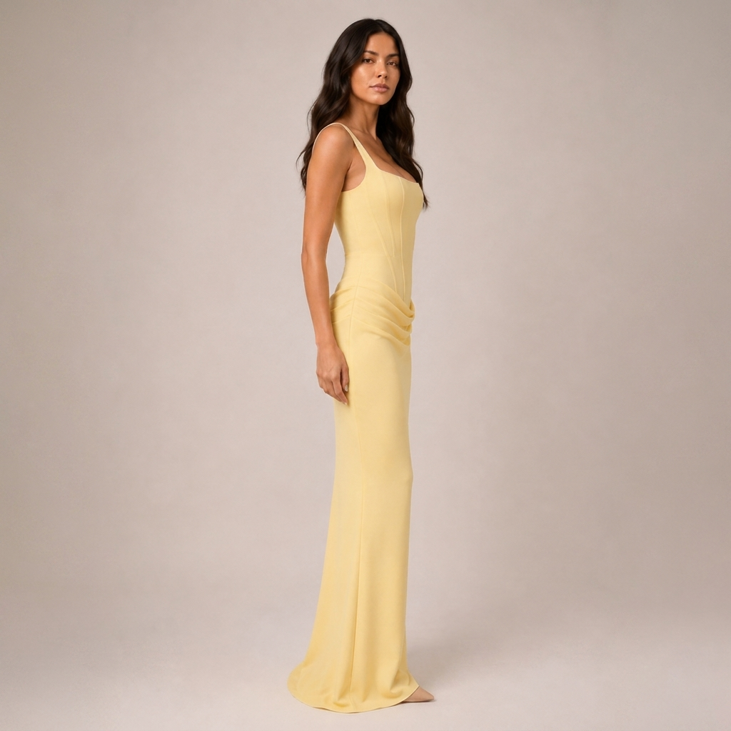 Satin Corset Maxi Dress with Lace-Up Back and Square Neck 24