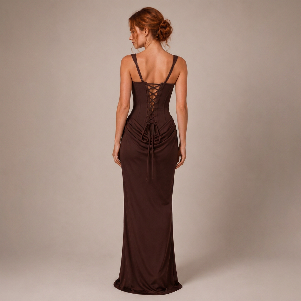 Satin Corset Maxi Dress with Lace-Up Back and Square Neck 26