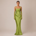 Satin Maxi Dress with Ruched Waist and Corset Back 1