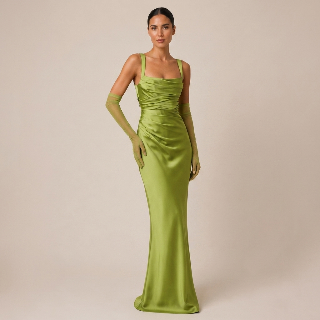 Satin Maxi Dress with Ruched Waist and Corset Back 2