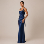 Satin Maxi Dress with Ruched Waist and Corset Back 4