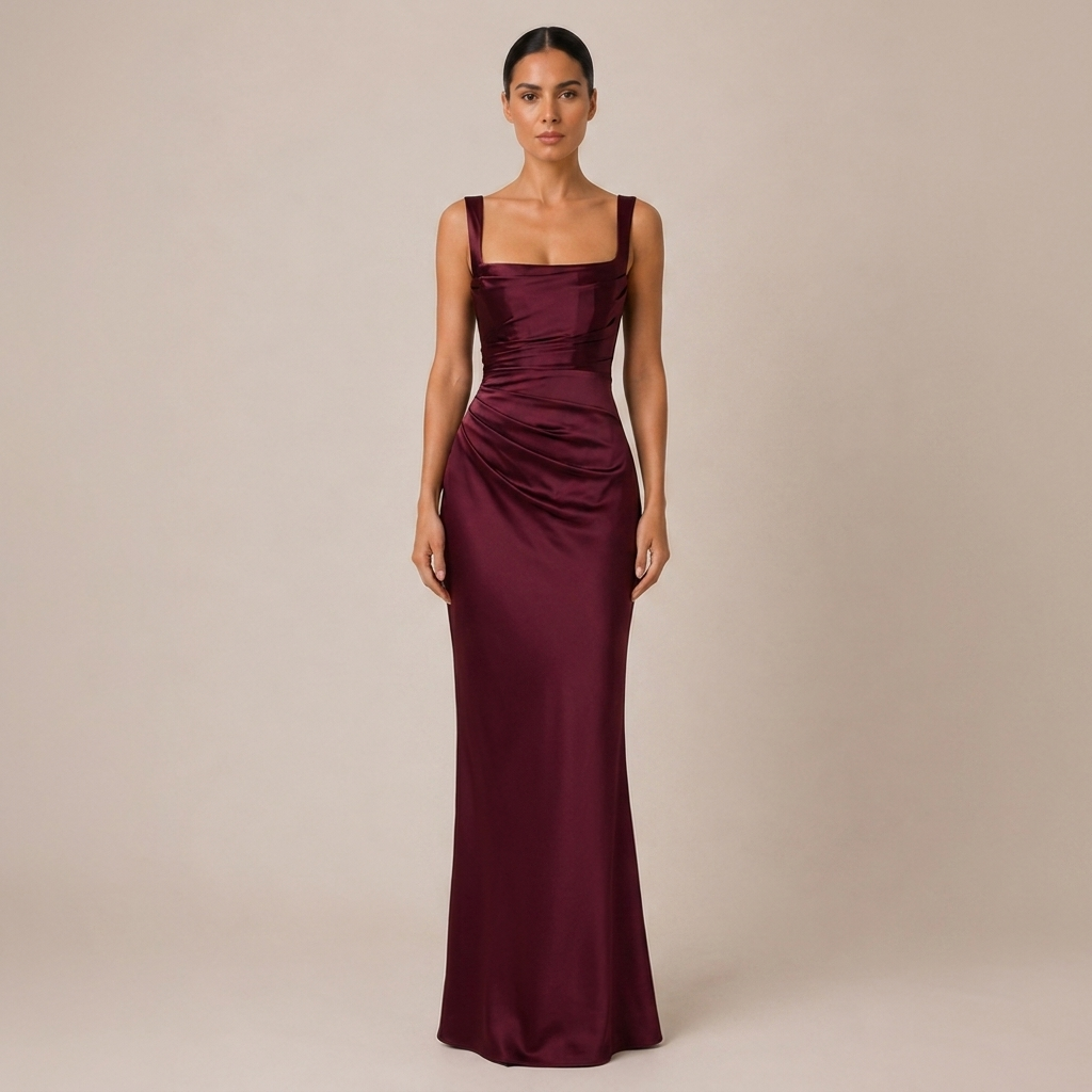 Satin Maxi Dress with Ruched Waist and Corset Back 5