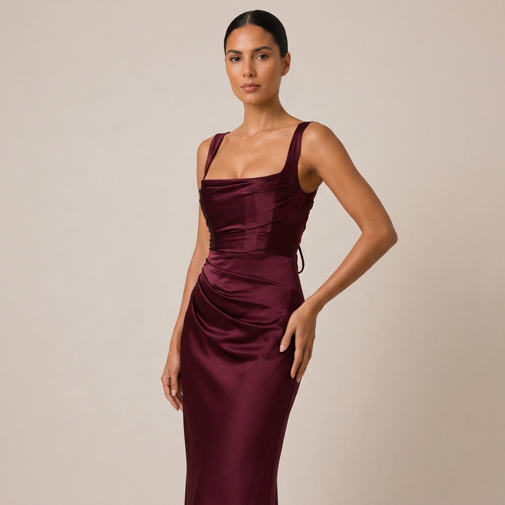 Satin Maxi Dress with Ruched Waist and Corset Back 6