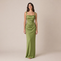 Satin Maxi Dress with Ruched Waist and Square Neck 0
