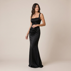 Satin Maxi Dress with Ruched Waist and Square Neck 5