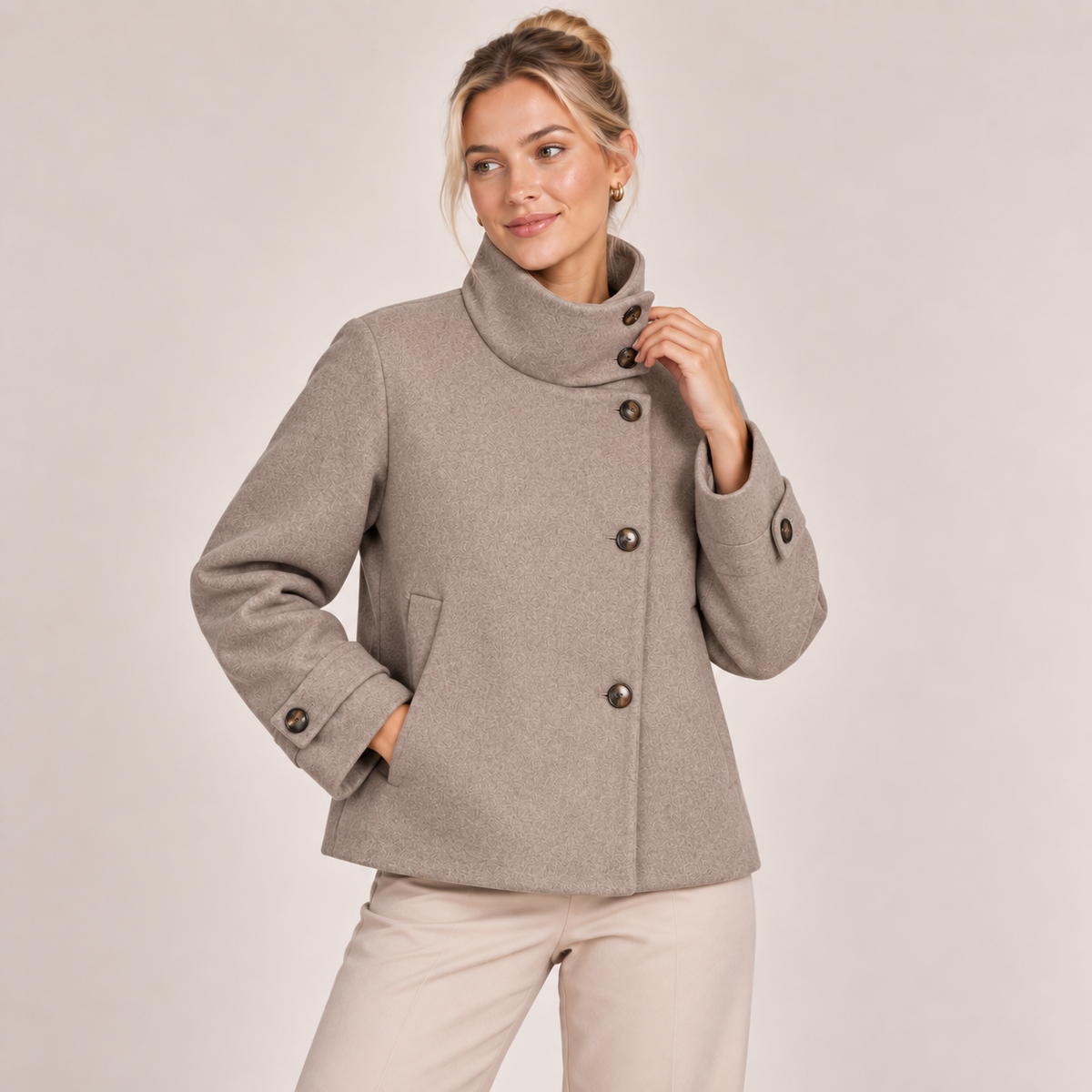 Single Breasted Pea Coat with High Funnel Neck 4