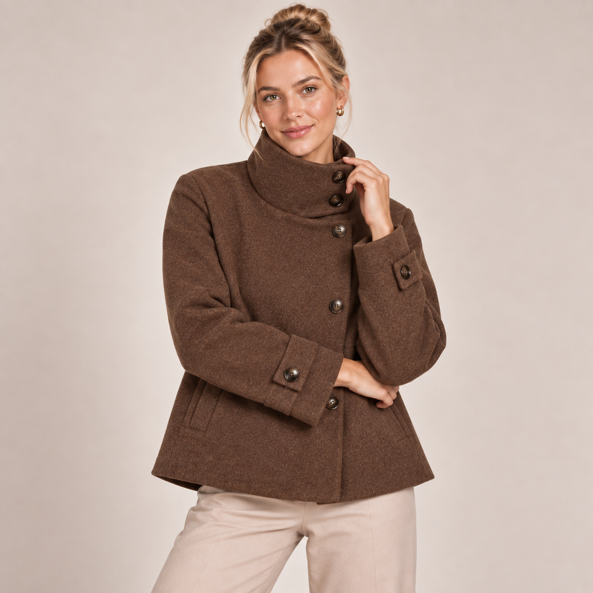 Single Breasted Pea Coat with High Funnel Neck 5