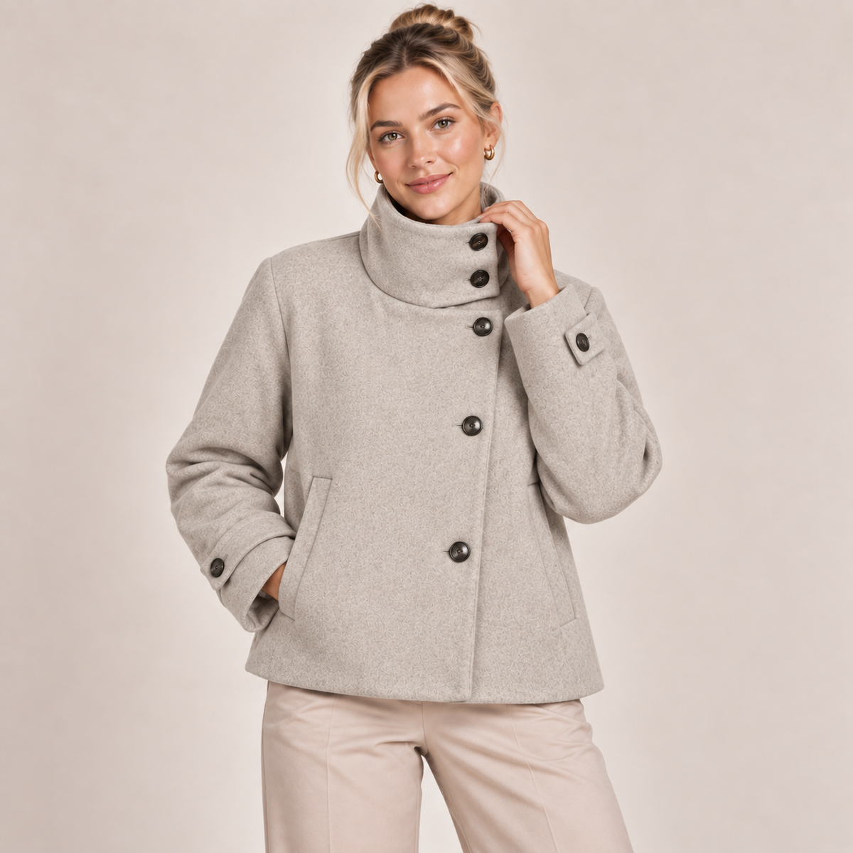 Single Breasted Pea Coat with High Funnel Neck 6
