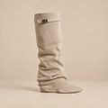 Slouchy Knee High Boots in Faux Suede with Buckle Strap 0