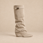 Slouchy Knee High Boots in Faux Suede with Buckle Strap 0