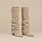 Slouchy Knee High Boots in Faux Suede with Buckle Strap 1