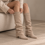 Slouchy Knee High Boots in Faux Suede with Buckle Strap 2