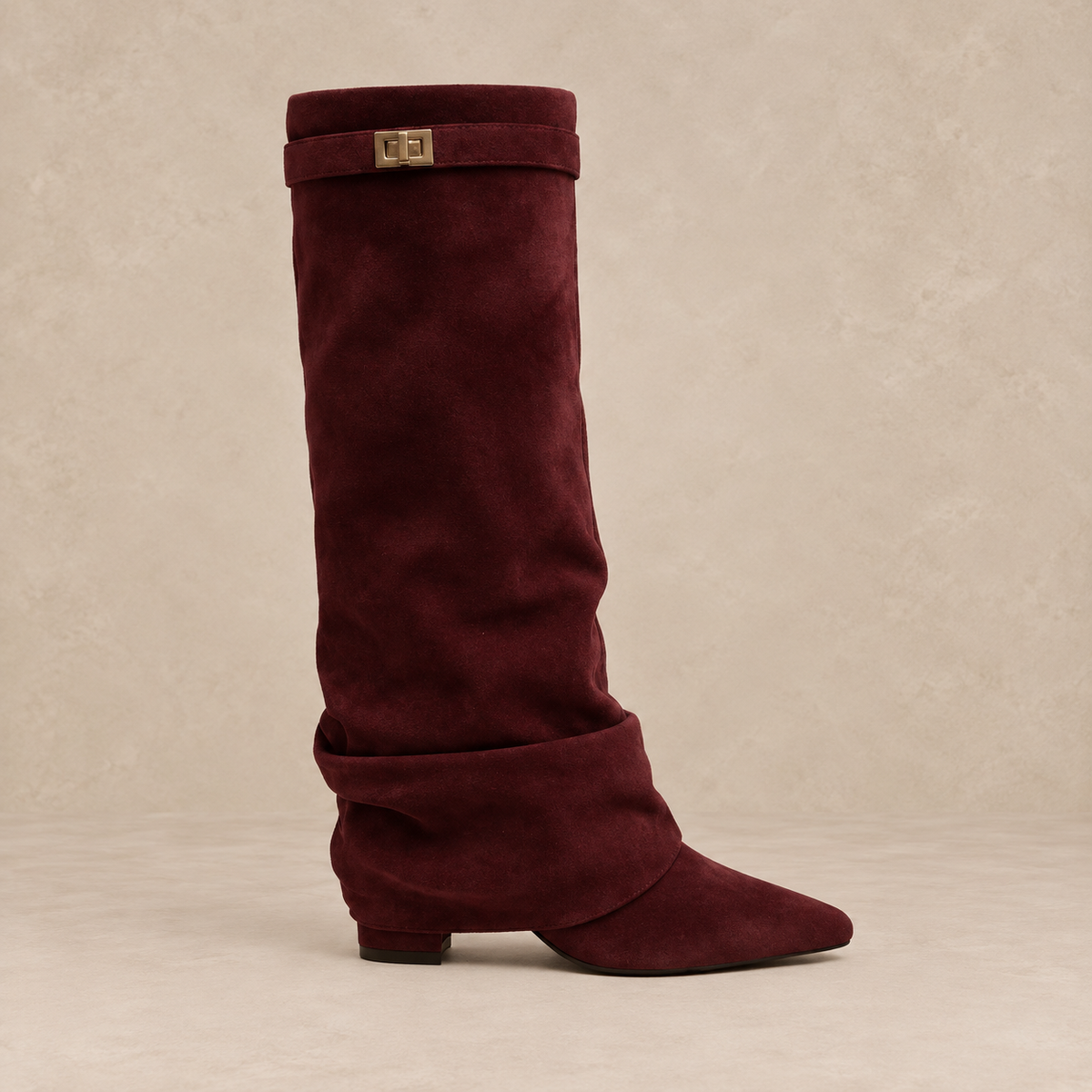 Slouchy Knee High Boots in Faux Suede with Buckle Strap 5