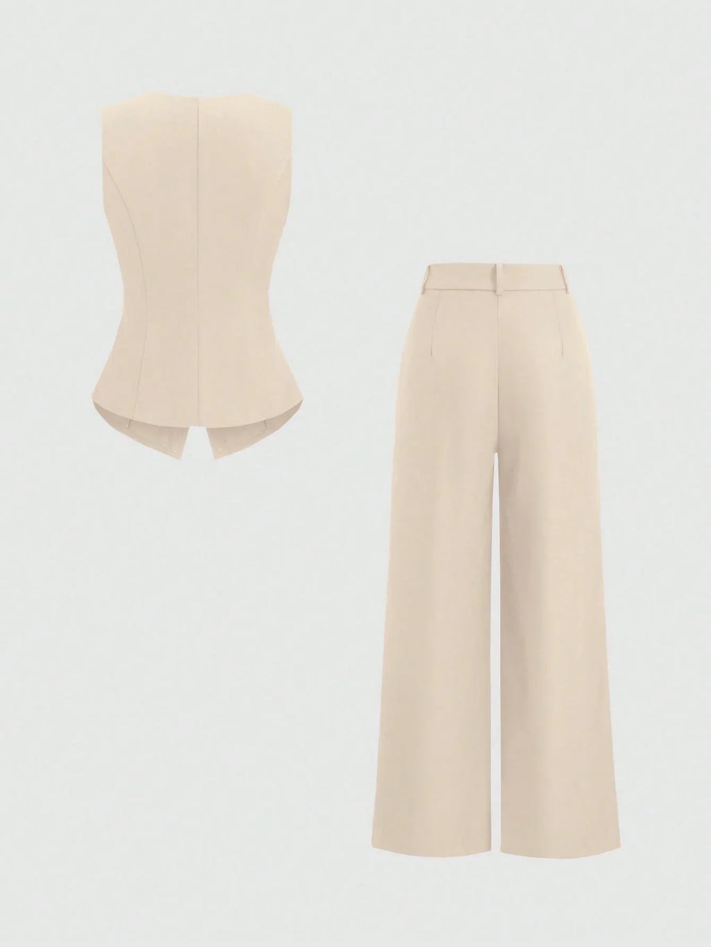 Women’s Tailored Vest and Wide-Leg Trouser Set – Elegant Two-Piece Co-Ord-Women's Two Piece Sets-Khaki-XS-Nausin