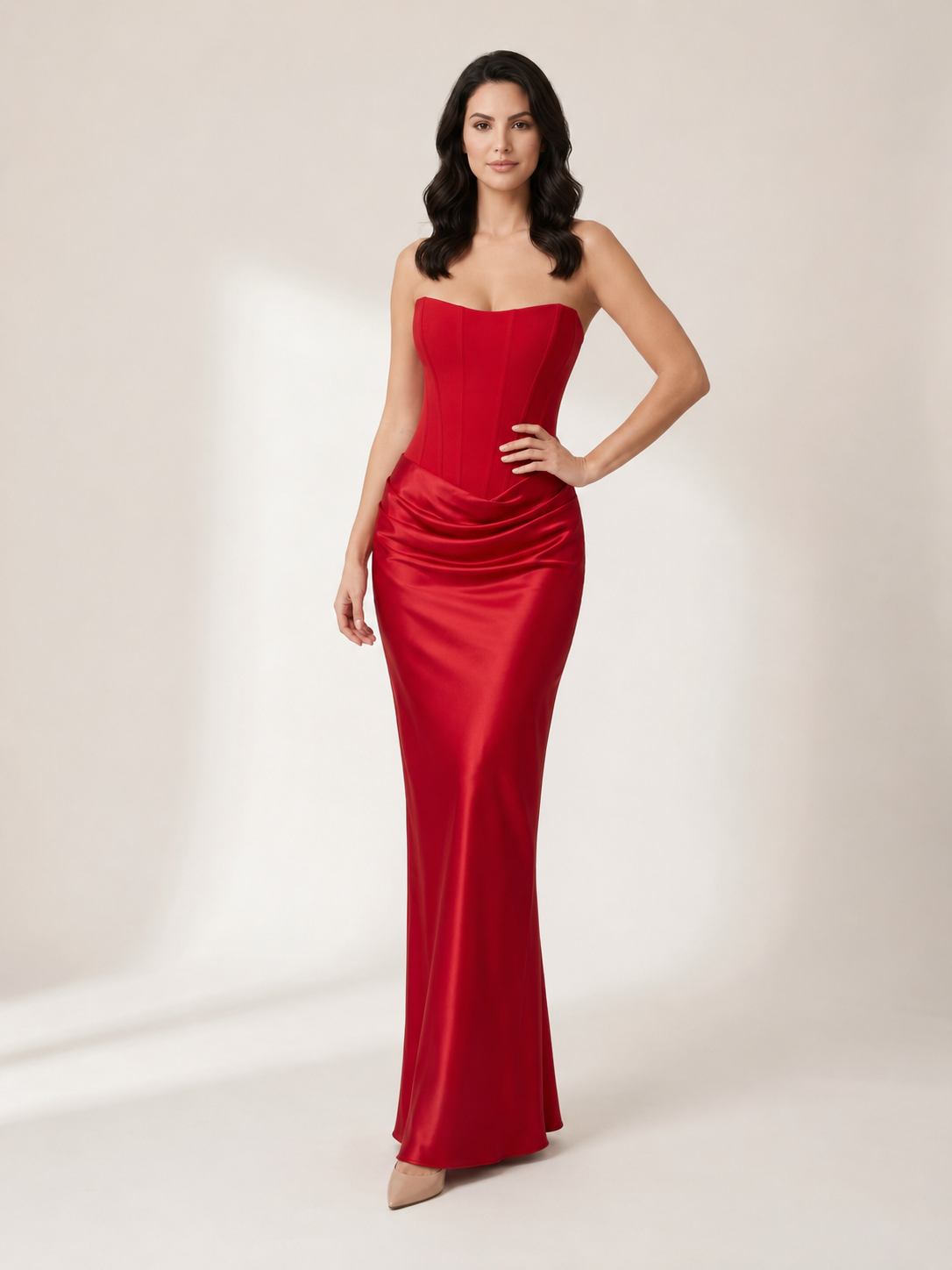 Strapless Satin Maxi Dress with Column Silhouette for Wedding Guest 18