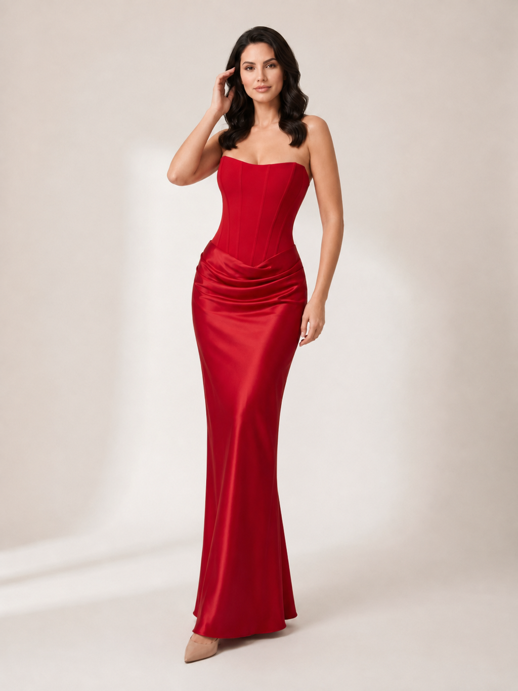 Strapless Satin Maxi Dress with Column Silhouette for Wedding Guest 19