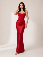 Strapless Satin Maxi Dress with Column Silhouette for Wedding Guest 19
