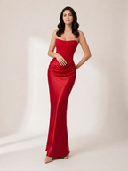 Strapless Satin Maxi Dress with Column Silhouette for Wedding Guest 20