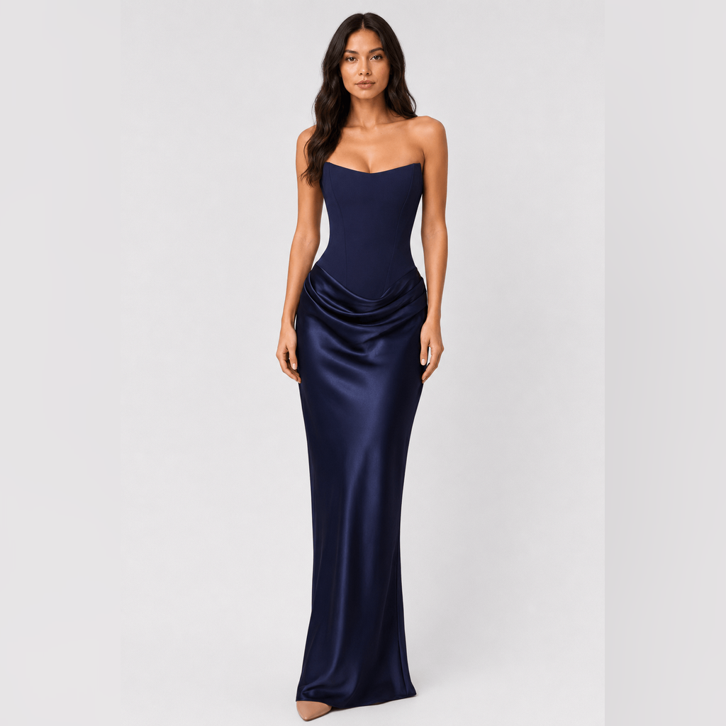 Strapless Satin Maxi Dress with Column Silhouette for Wedding Guest 25