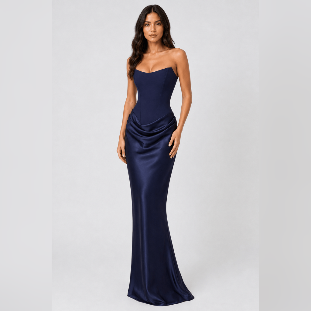 Strapless Satin Maxi Dress with Column Silhouette for Wedding Guest 26