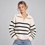 Striped Funnel Neck Half Zip Oversized Jumper 0