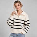Striped Funnel Neck Half Zip Oversized Jumper 1