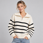 Striped Funnel Neck Half Zip Oversized Jumper 2