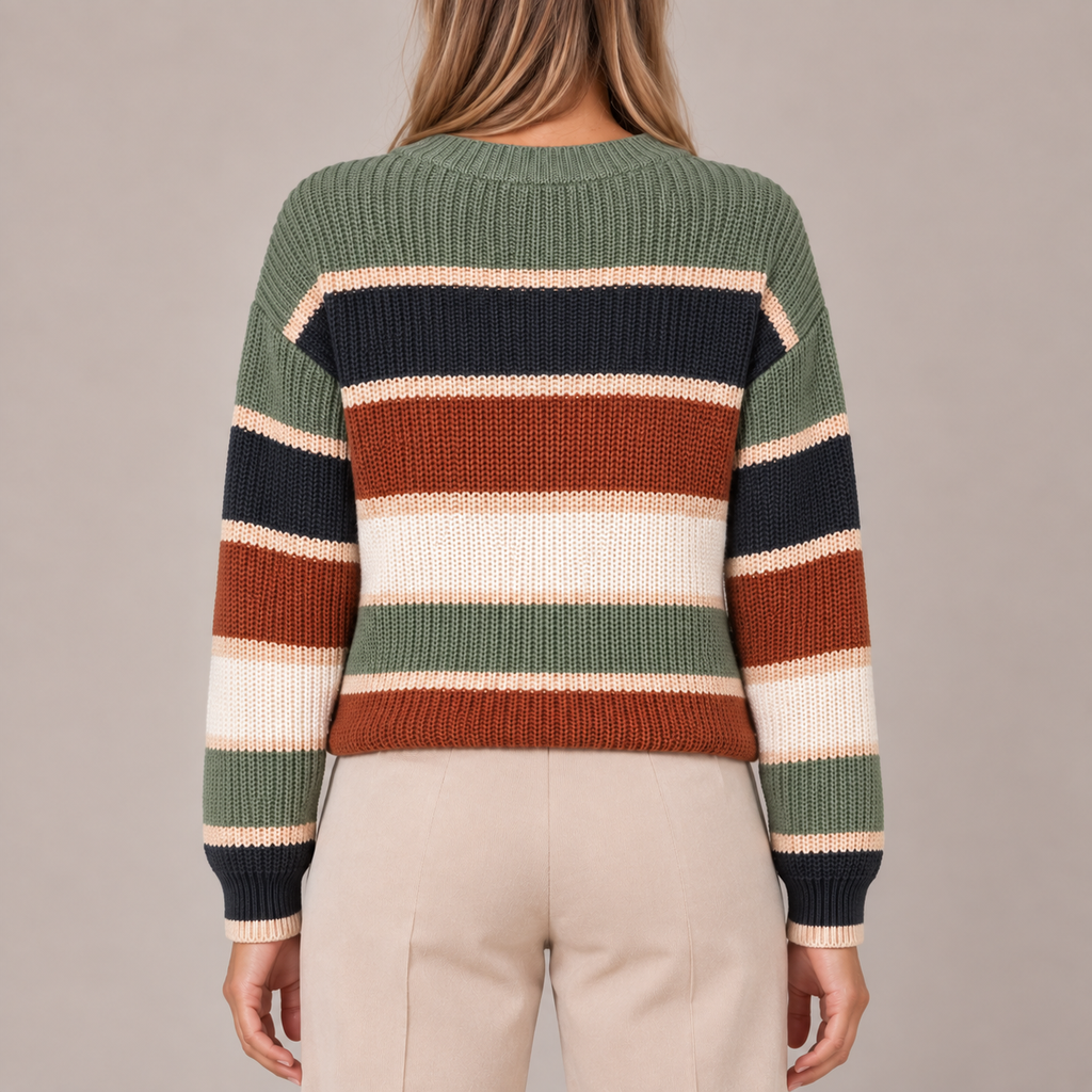 Striped Jumper Women Oversized Chunky Knit Crew Neck 2