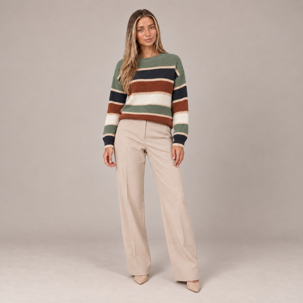 Striped Jumper Women Oversized Chunky Knit Crew Neck 3