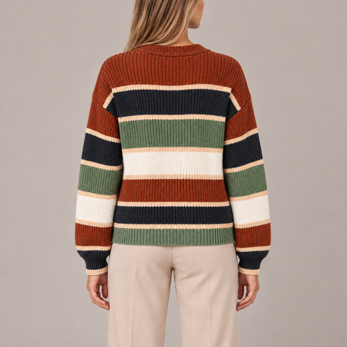 Striped Jumper Women Oversized Chunky Knit Crew Neck 5