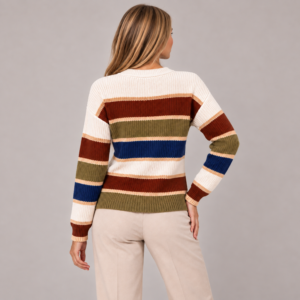 Striped Jumper Women Oversized Chunky Knit Crew Neck 7