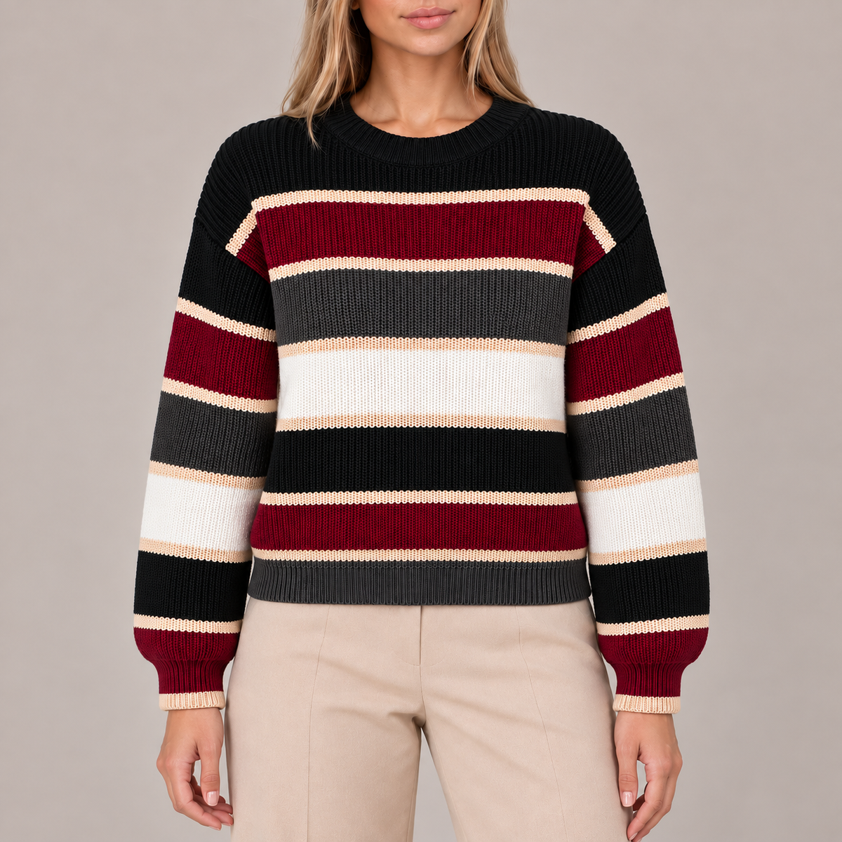 Striped Jumper Women Oversized Chunky Knit Crew Neck 8