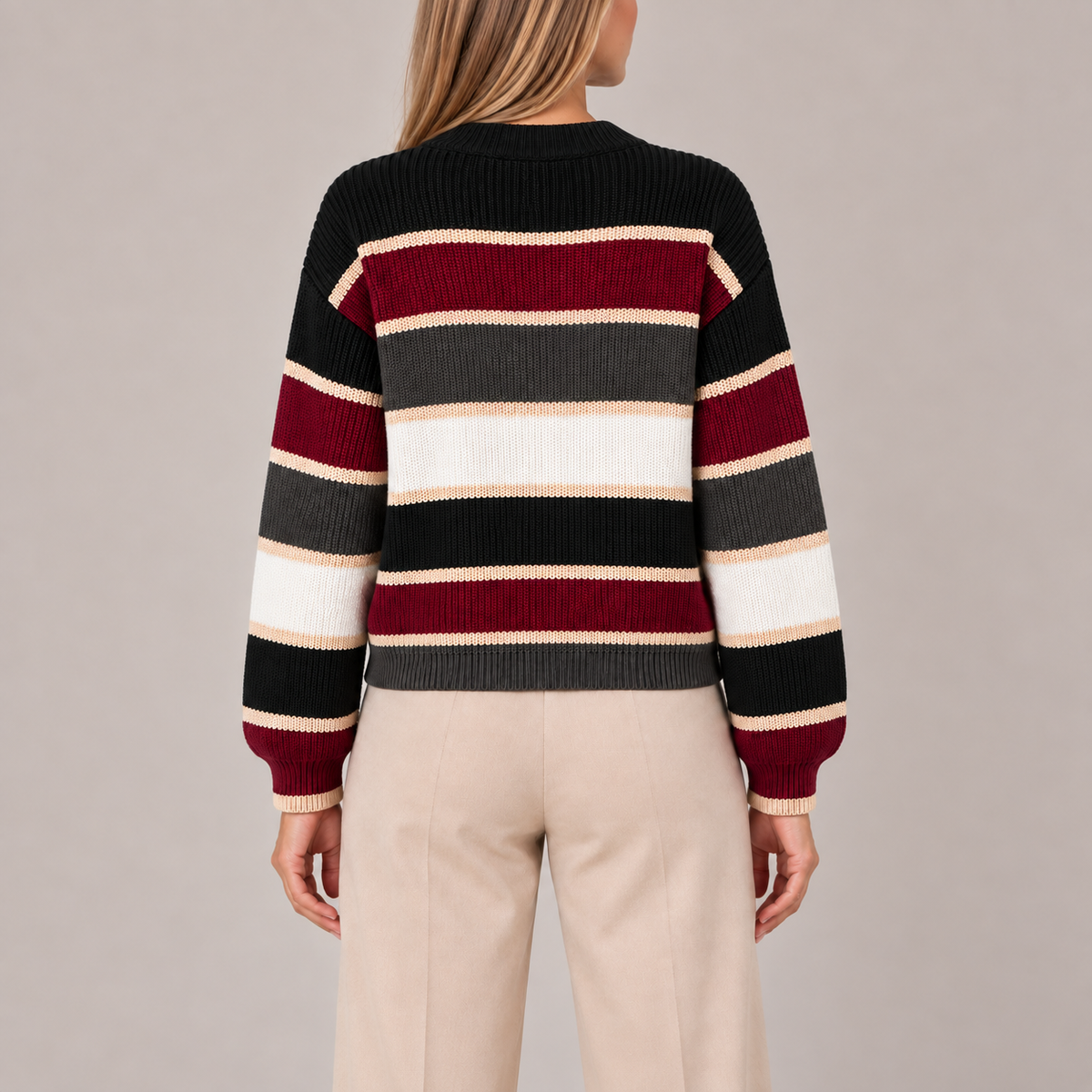Striped Jumper Women Oversized Chunky Knit Crew Neck 9