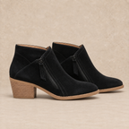 Suede Ankle Boots with Block Heel and Side Zip 1