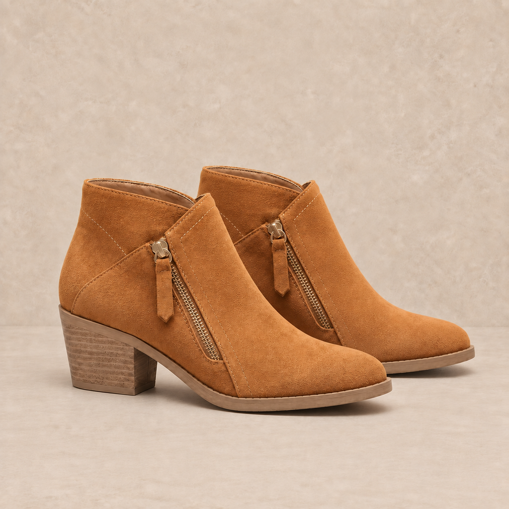 Suede Ankle Boots with Block Heel and Side Zip 6
