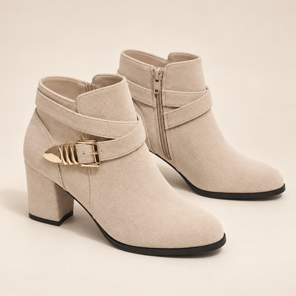 Suede Ankle Boots with Block Heel and Wrapped Buckle Strap 2