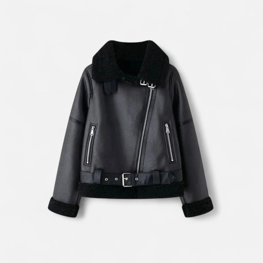 Suede Aviator Jacket Belted Longline with Faux Shearling Lining 5