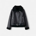 Suede Aviator Jacket Belted Longline with Faux Shearling Lining 5